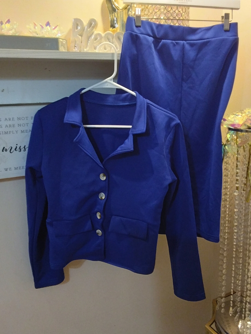 Women’s Royal Blue Jacket & Skirt Set - Classic Buttoned Blazer
